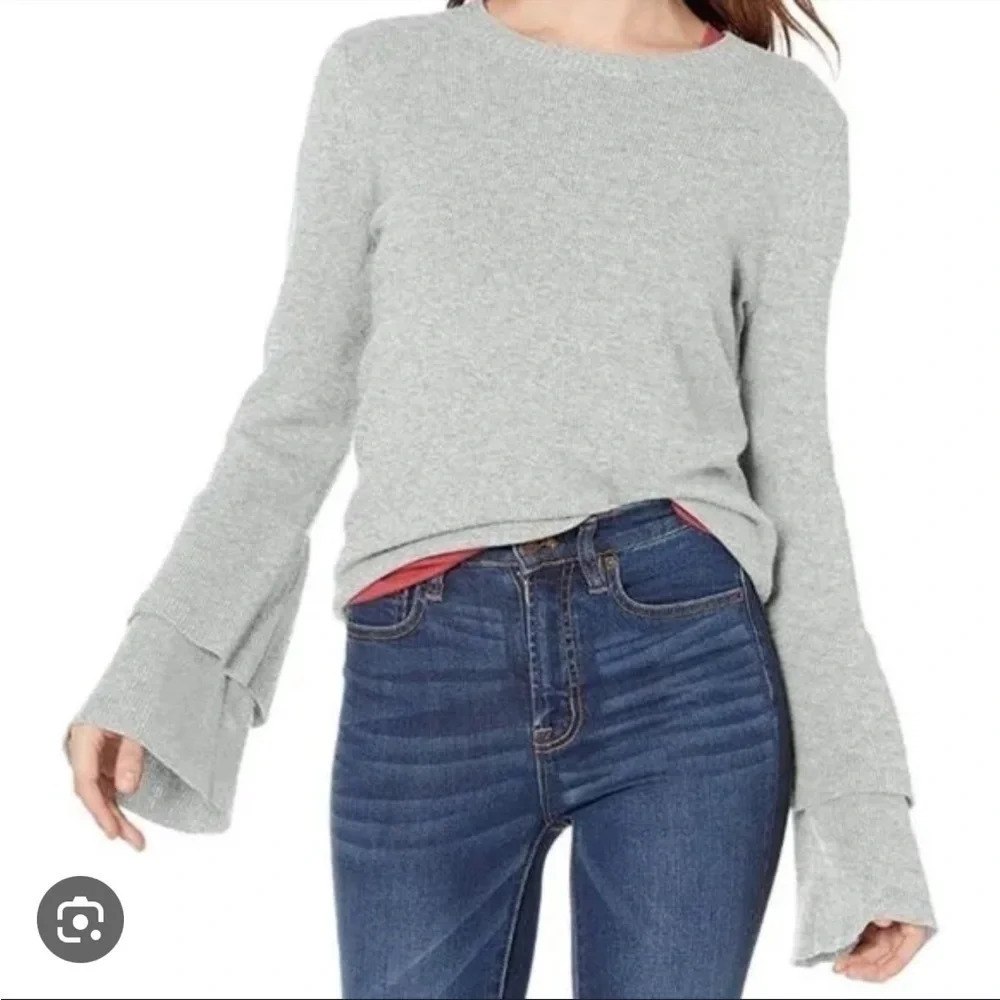 J.CREW GRAY WOOL BLEND BELL SLEEVE SWEATER